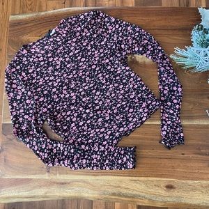 Lettuce Trim Mesh Floral Top